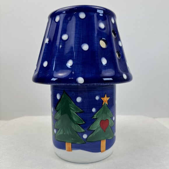 Hand-Painted Ceramic Snowman Christmas Tree Jar Candle Holder with Shade Blue Lg - Picture 4 of 13